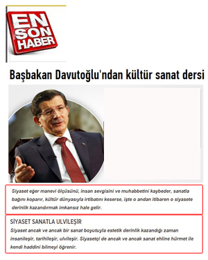 Mr. Davutoglu: “Politics can only Attain Aesthetics and Profundity by an Artistic Dimension”